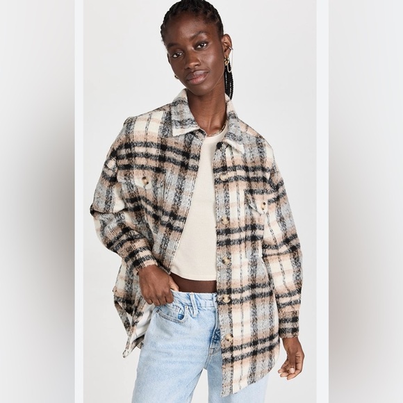 NWT Good American Plaid Shacket in Neutral - Picture 7 of 7